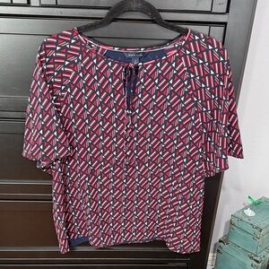 Tommy Hilfiger Navy and Red Geometric Blouse